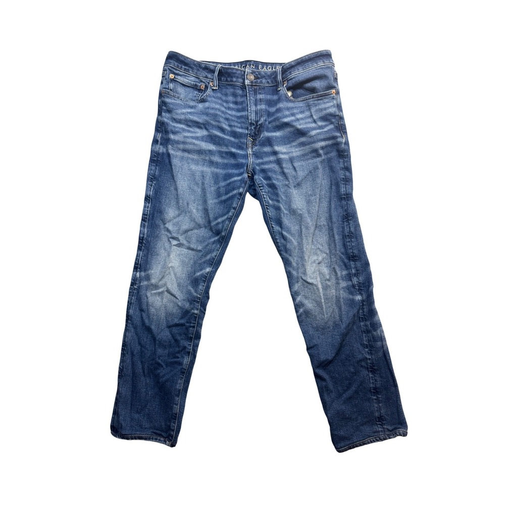 American Eagle Airflex+ Slim Straight Jeans Mens 36x28 Blue Medium Wash